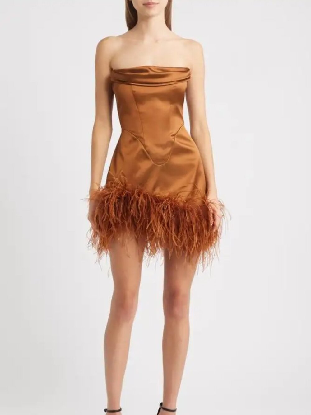 NEW! Delfi Collective Adrienne Ostrich Feather Hem Minidress